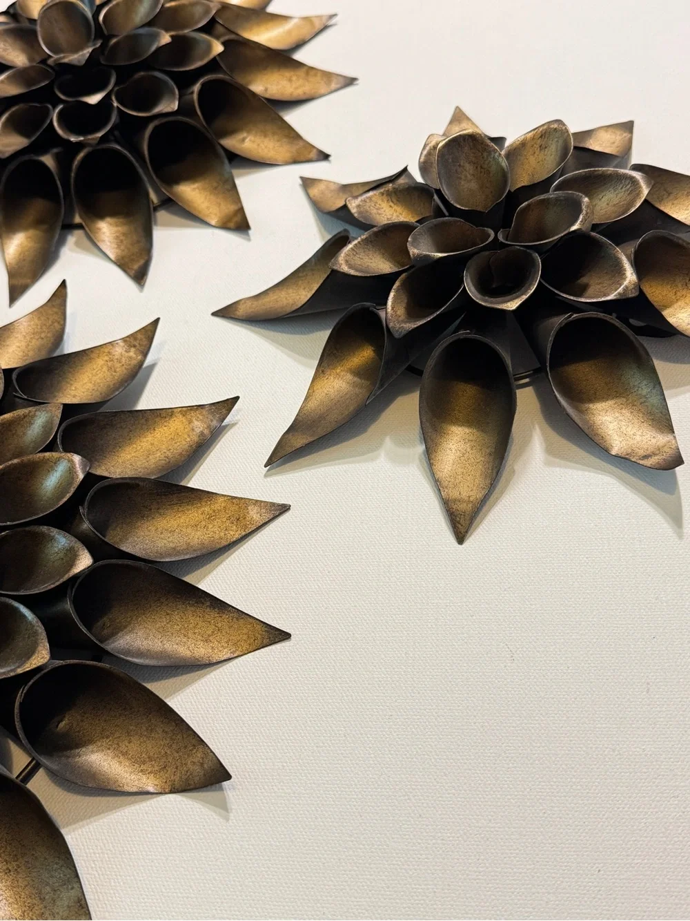MCM 3 Vintage Metal bronze Tone Lotus Flower, Wall Sculpture 10” 11” 13” Round